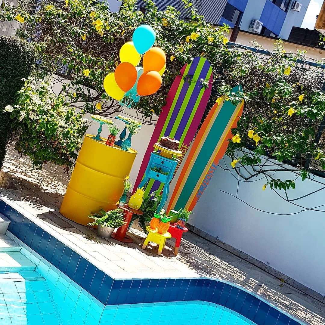 Decoração de festa na piscina, cenário de festa de verão, decorações de  aniversário da piscina havaiana, festa da piscina S