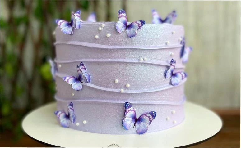 glitter bolo de borboleta roxo