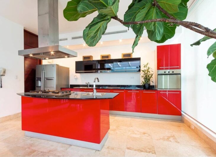 red and black kitchen